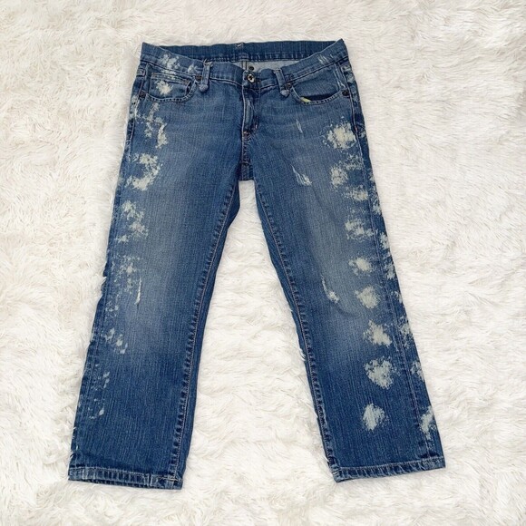 Ralph Lauren Denim Cropped Jeans Women Size 6 Medium Blue Bleached Spots Stretch - Picture 1 of 9